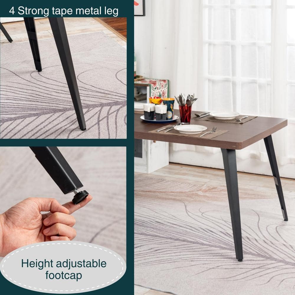 Walnut and Black Metal Industrial Dining Table for Six