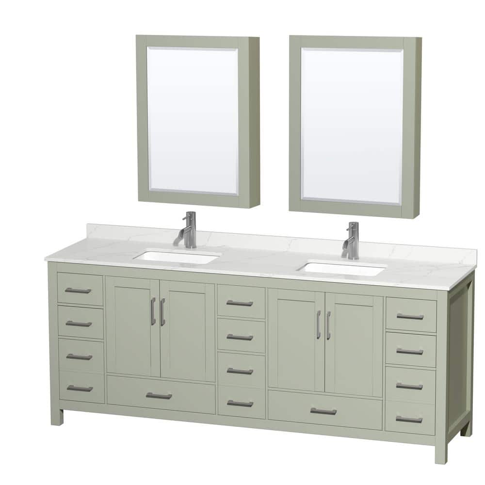 Sheffield 84 in. W x 22 in. D x 35 in. H Double Bath Vanity in Light Green with Giotto Quartz Top and Mirror price history on PriceWatchPro