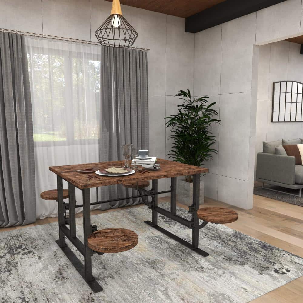 Reclaimed Teakwood 51" Industrial Dining Table with Marble Accents