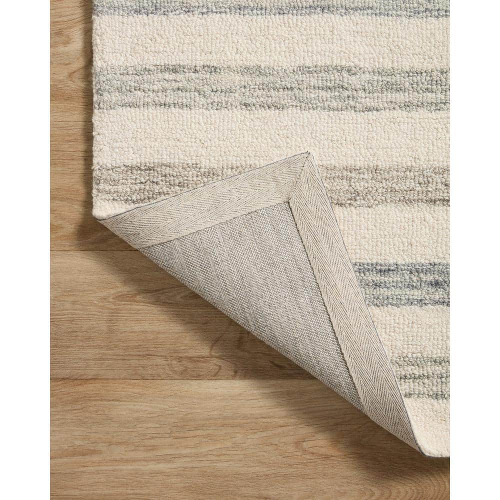 Ivory Stripe Tufted Wool Area Rug 9'3" x 13' - Handmade and Durable