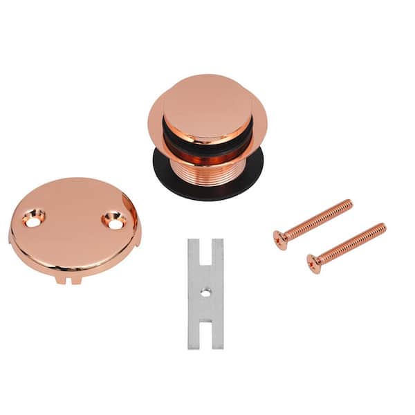 Circular 2.8125 in. H x 2.5 in. D Polished Copper in Brass, Decorative Drain Cover Easy Touch Tub and Shower Trim