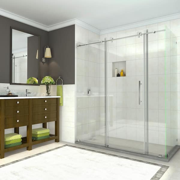 Aston Coraline 68 - 72 in. x 33.875 in. x 76 in. Completely Frameless Sliding Shower Enclosure in Polished Chrome