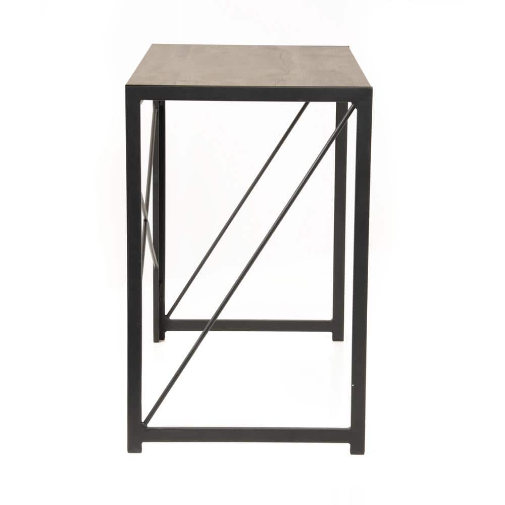 Sewn Oak Laminate No-Tool Writing Desk with Black Metal Legs