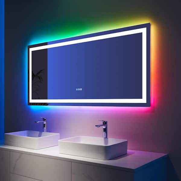 Heemli 72 in. W x 36 in. H Oversized Rectangular Frameless RGB LED Light and Anti-Fog Wall Bathroom Vanity Mirror