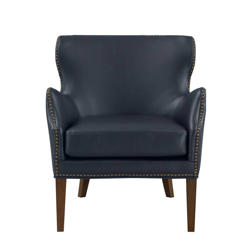 Midnight Blue Faux Leather Accent Chair with Wood Legs