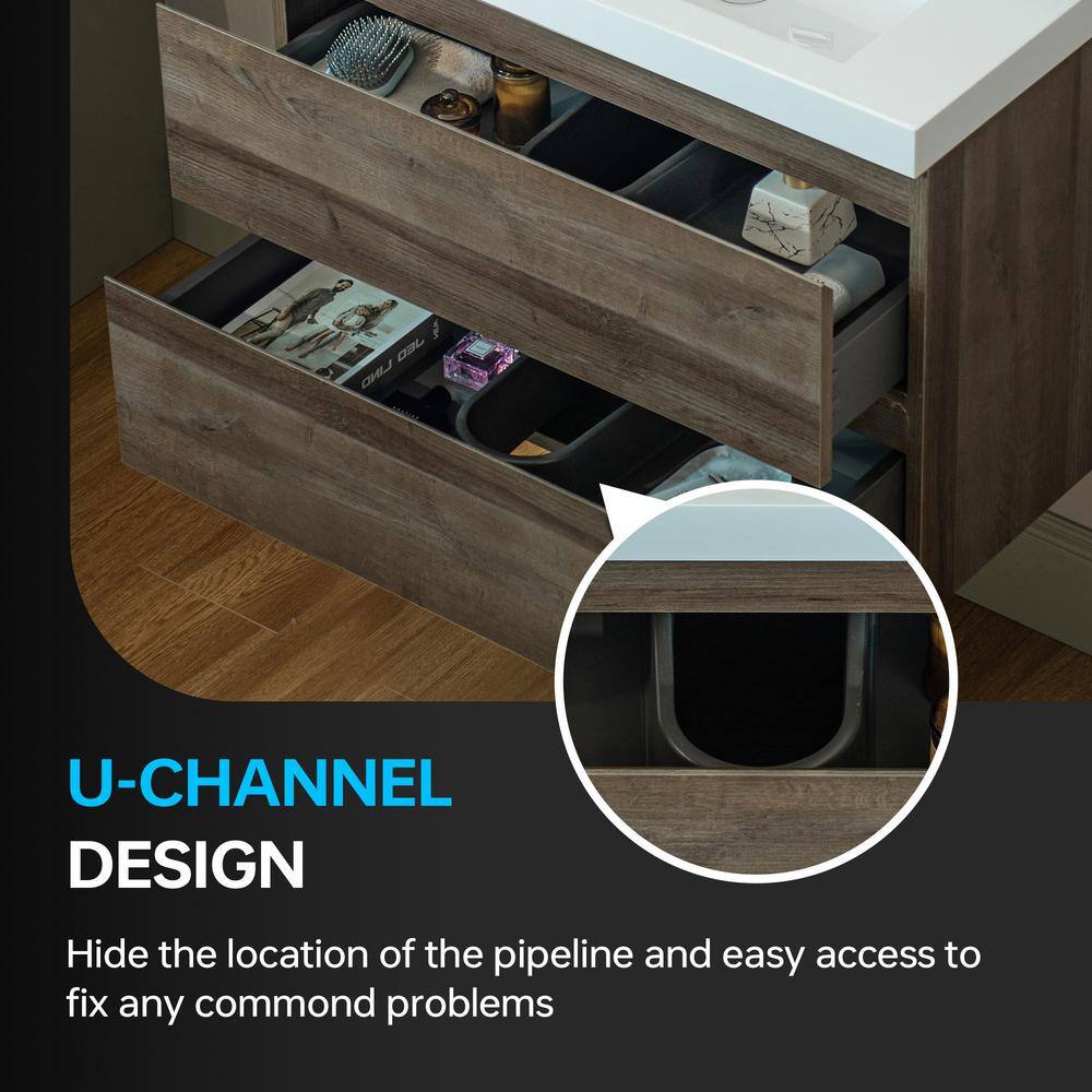 29.5" Grey Oak Composite Floating Vanity with White Resin Top