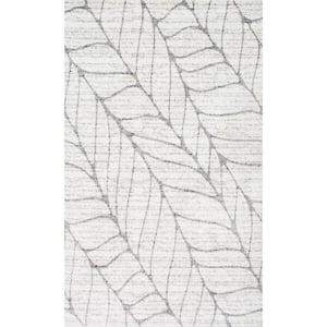 Leaves Abstract Light Gray 4 ft. x 6 ft. Area Rug