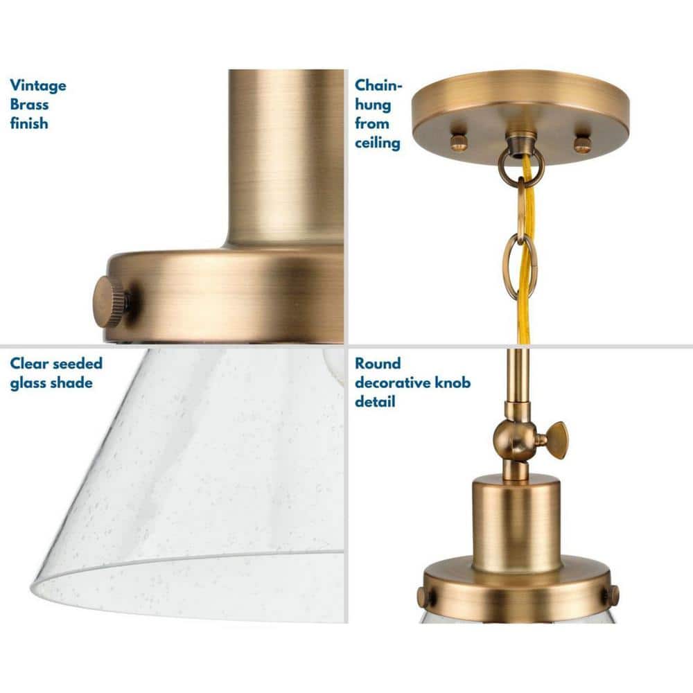 Hinton 12.5" Vintage Brass Seeded Glass Pendant Light