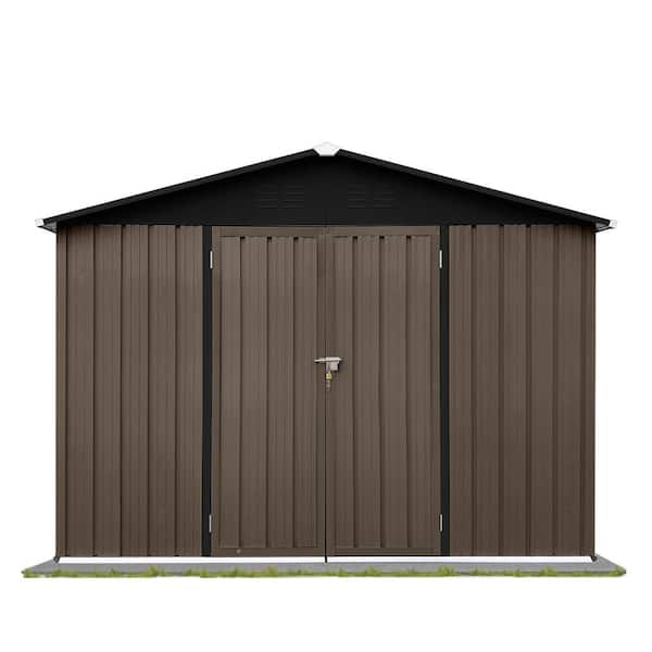 Huluwat 8 ft. W x 10 ft. D Outdoor Metal Shed with Double Door, Brown (80 sq. ft.)