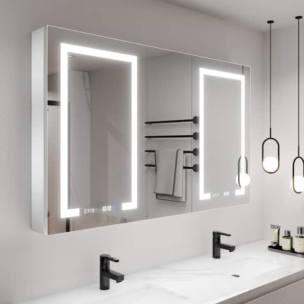 Glow 52 in.W x 32 in.H Rectangular Aluminum Recessed/Surface Mount Dual Swing Medicine Cabinet with Mirror LED