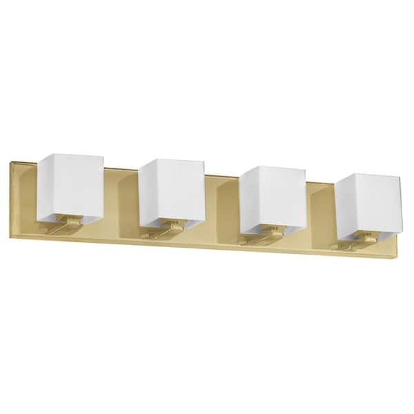 Dainolite Verona 26 in. 4-Light Aged Brass Vanity Light with White Glass Shade