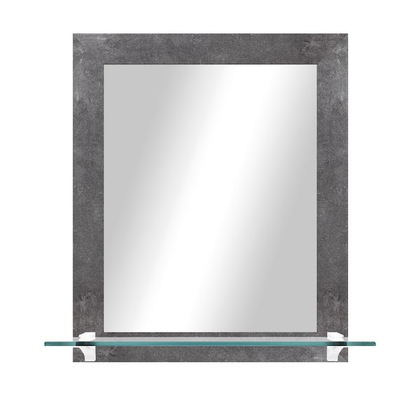 Unbranded 21.5 in. W x 25.5 in. H Rectangular Framed Concrete Vertical Wall Mirror with Tempered Glass Shelf and White Brackets