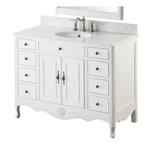 Fayetteville 46.5 in. W x 21 in. D x 35 in. H Bath Vanity in Distressed White with White Marble Top