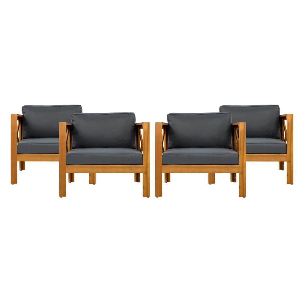 Dark Gray Acacia Wood Armchair with Cushions (Set of 4), Conversation Set Suitable for Outdoor Gatherings price history on PriceWatchPro