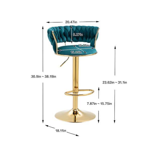 HOMEFUN 37.8 in. Swivel Adjustable Height Low Back Golden Metal