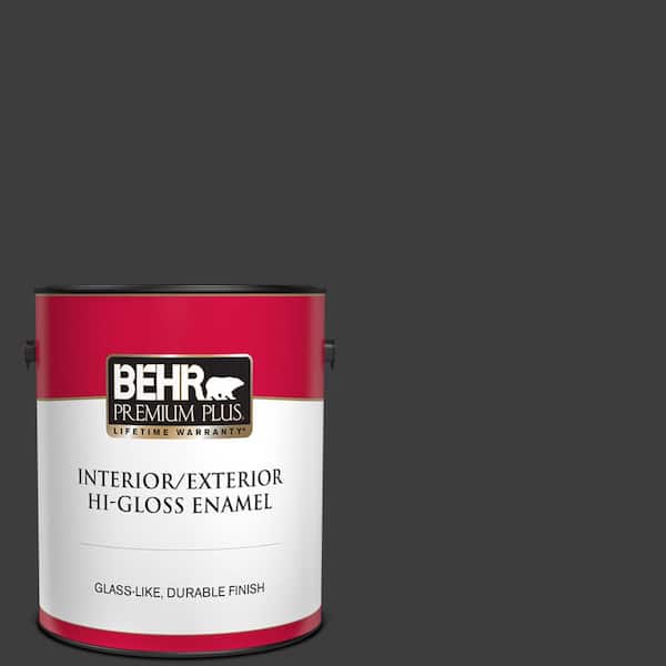 BEHR PREMIUM PLUS 1 gal. Black Hi-Gloss Enamel Interior/Exterior Paint