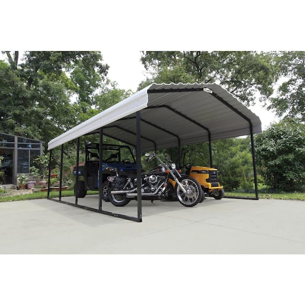 Arrow 12 Ft W X 20 Ft D Eggshell Galvanized Steel Carport Car Canopy And Shelter Cph122007 The Home Depot