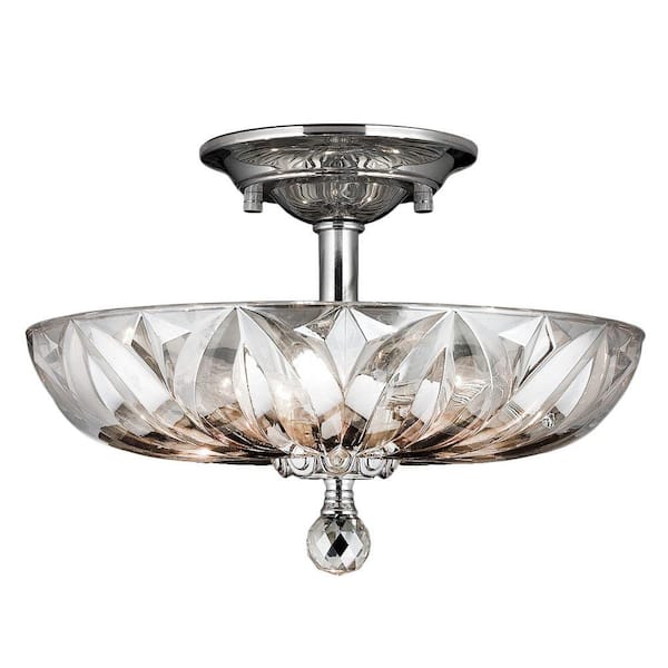 Worldwide Lighting Mansfield Collection 4-Light Chrome and Clear Crystal Ceiling Semi-Flush Mount Light