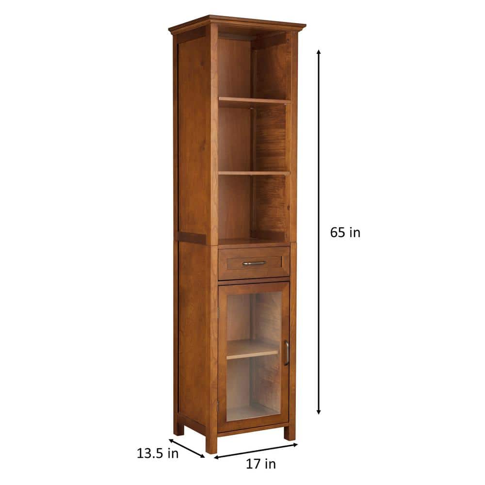 Avery Classic 65" Brown Oak Veneer Freestanding Cabinet with Adjustable Shelving