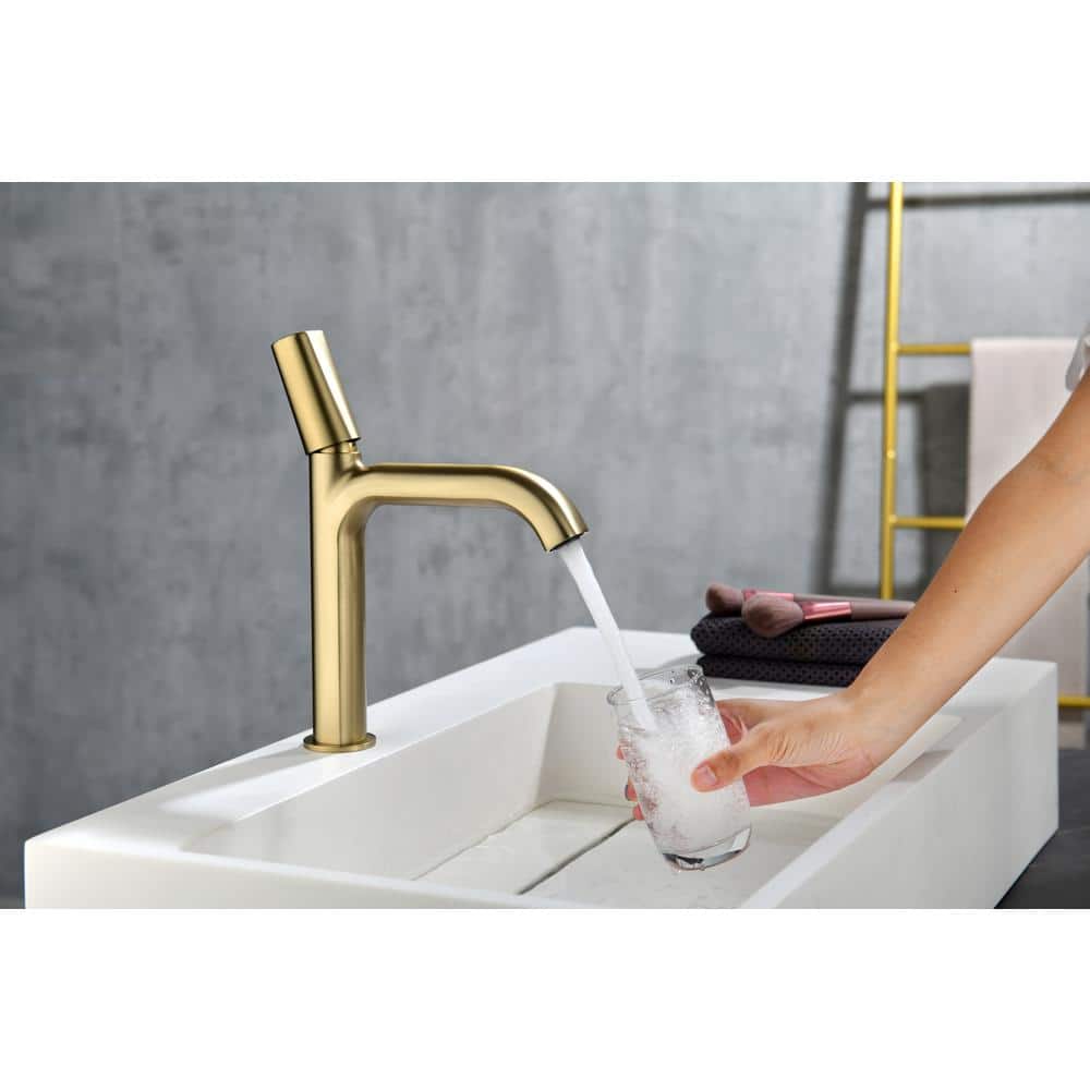 Brushed Gold Brass Single Handle Bathroom Faucet