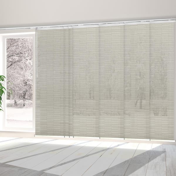 EMOH Ornate Ash 110 in.- 153 in. W x 116 in. L Adjustable 7-Panel White Single Rail Panel Track with 23.5 in. Slates