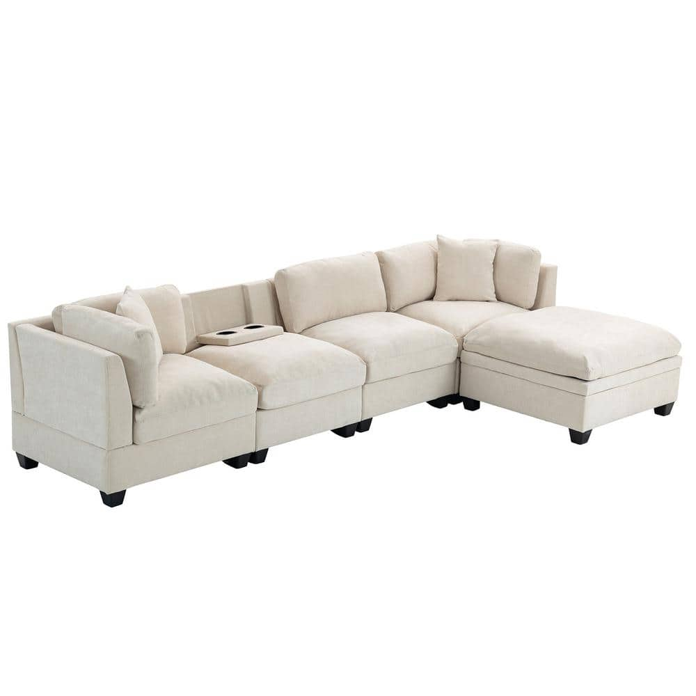 Harper & Bright Designs 128.7 in. W Polyester L-shaped Modern Sectional ...