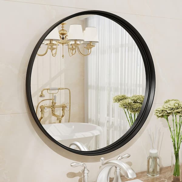 18 in. W x 18 in. H Round Aluminum Alloy Framed French Cleat Mounted Wall Decor Bathroom Vanity Mirror in Matte Black