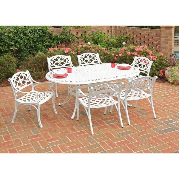 Home Styles Biscayne White 7-Piece Patio Dining Set with Green Apple Cushions