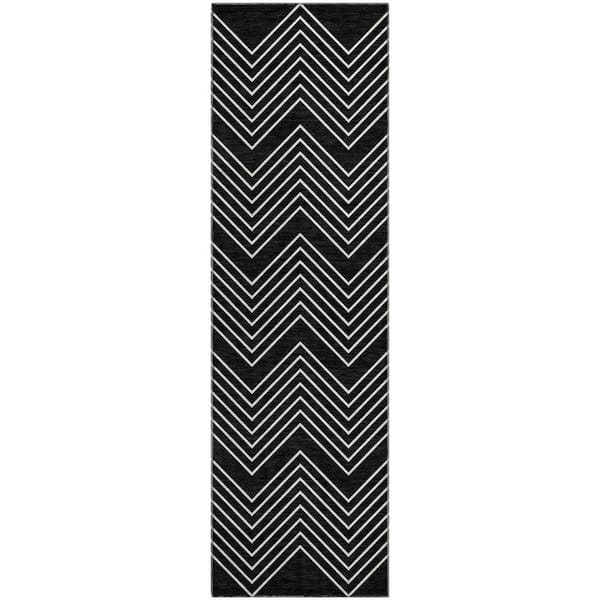 Mayfield Premium Machine Washable Abstract AMF2390 Black 2 ft. x 7 ft. Runner Rug