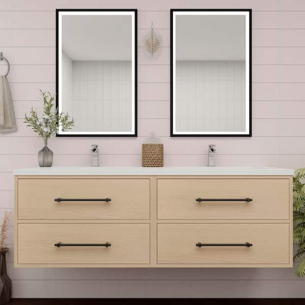 BV Better Vanity Victoria 47 in. W x 20 in. D x 22 in. H Double Sink Floating Bath Vanity in Yellow Oak with White Acrylic Top