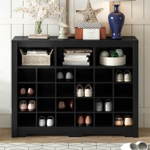 35 in. H x 45.2 in. W Black Wood Shoe Storage Cabinet, 20 Cubby Console for Hallway, Bedroom