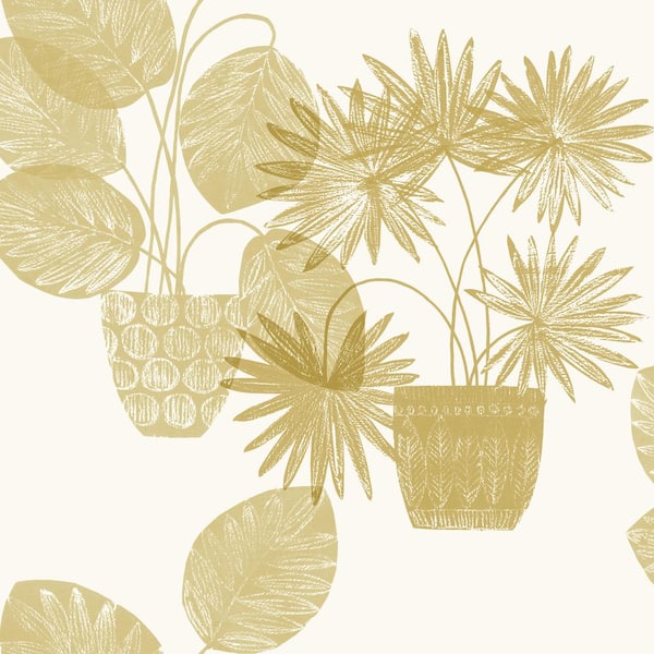 A-Street Prints Yellow Aida Gold Potted Plant Fabric Non-Pasted Matte Wallpaper