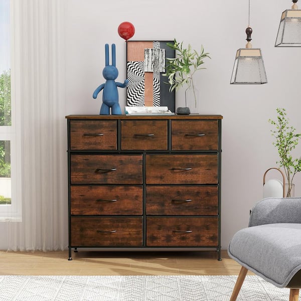 WONDER COMFORT Rust Brown 9-Drawer 11.8 in. W Chest of Drawers