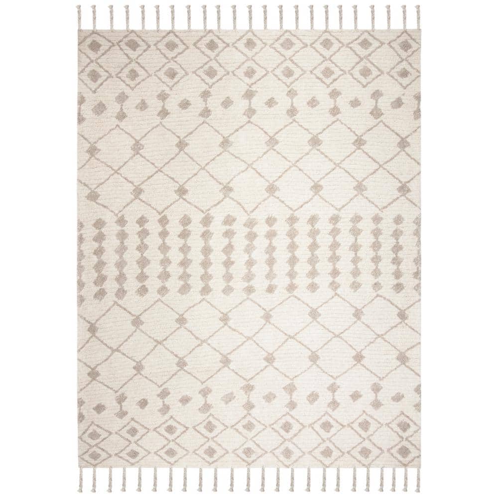 Ivory and Beige 8' x 10' Hand-Tufted Wool Shag Rug