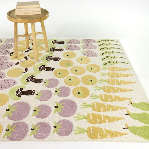 Pepper Orange/Lilac 5 ft. 3 in. x 7 ft. Kids Fruit & Veggie Area Rug