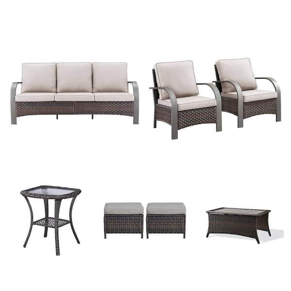 Iron Bend 3-Seat Sofa, 2-Pack Lounge Chair, Side Table, 2-Pack Ottoman and Coffee Table Combo