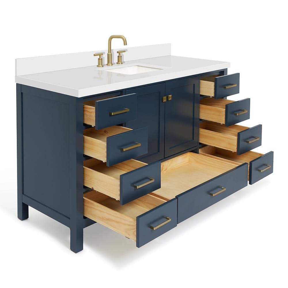 Midnight Blue Hardwood Freestanding Vanity with Quartz Top