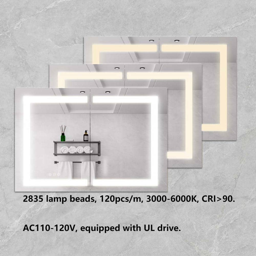 36 in. W x 24 in. H Silver Rectangular Aluminum Anti-Fog LED Lighted Medici