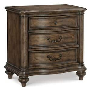 29.5 in. Brown and Bronze 3-Drawers Wooden Nightstand