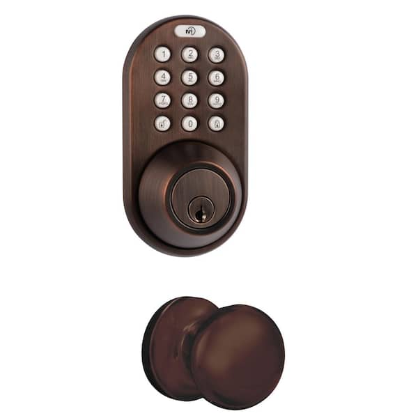 MiLocks Oil Rubbed Bronze Keyless Entry Deadbolt and Knob Door Handleset with RF Remote Control and Electronic Digital Keypad