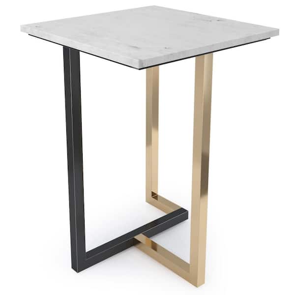 Simpli Home Rendal Modern 15 in. Wide Metal Marble Side Table in White