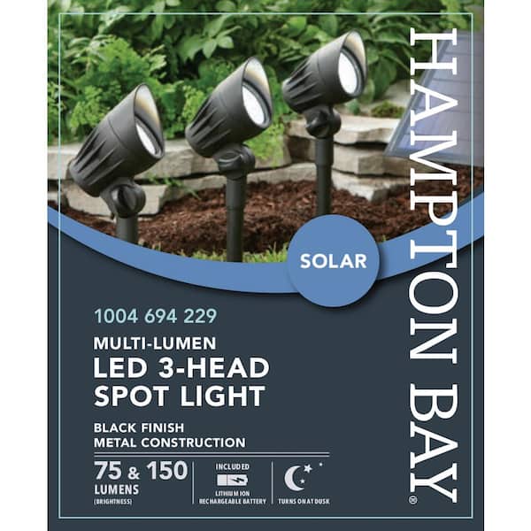 Solar Black LED 75-150 Lumen High-Low 3-Head Metal Spotlight Solar Black LED 75-150 Lumen High-Low 3-Head Metal Spotlight