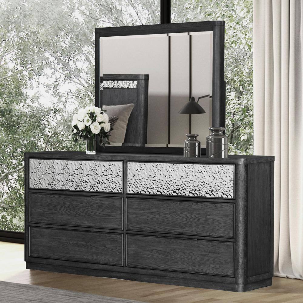 Furniture of America Selyra Solid Wood 2-Piece Dresser with Mirror in Gray