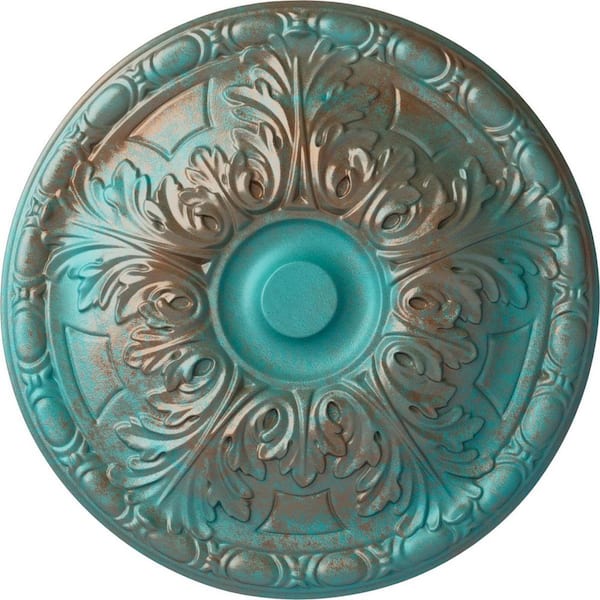 Ekena Millwork 15-3/4 in. x 5/8 in. Granada Urethane Ceiling Medallion (Fits Canopies upto 4-1/4 in.), Copper Green Patina