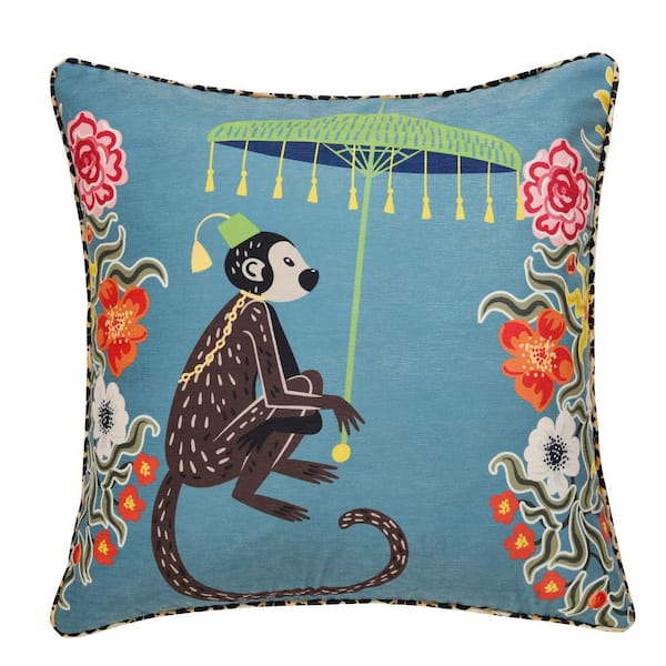 Maharaja Monkey Multi-Colored Animal Print Duck Feathers 24 in. x 24 in. Throw Pillow