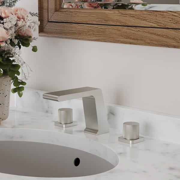 8in. Widespread 3 Hole Waterfall Double-Handle Long Spout Reach Bathroom Faucet in Brushed Nickel Drain Not Included