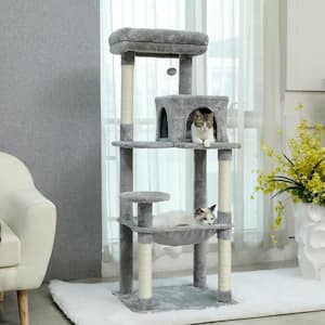 56.30 in. H Pet Cat Scratching Posts and Trees with Cozy Condo and Super Large Hammock in Gray