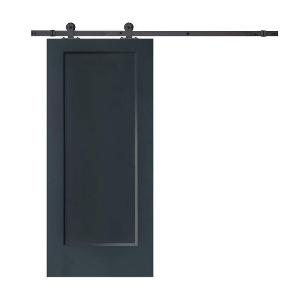 CALHOME 30 in. x 80 in. Charcoal Gray Stained Composite MDF 1-Panel Interior Sliding Barn Door with Hardware Kit