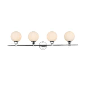 Simply Living 38 in. 4-Light Modern Chrome Vanity Light with Frosted White Round Shade