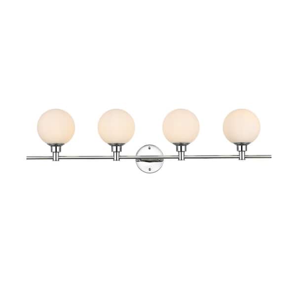 Unbranded Simply Living 38 in. 4-Light Modern Chrome Vanity Light with Frosted White Round Shade
